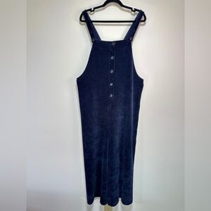 Madewell | Texture & Thread Navy Blue Velour Corduroy Overalls | Wide Leg | L